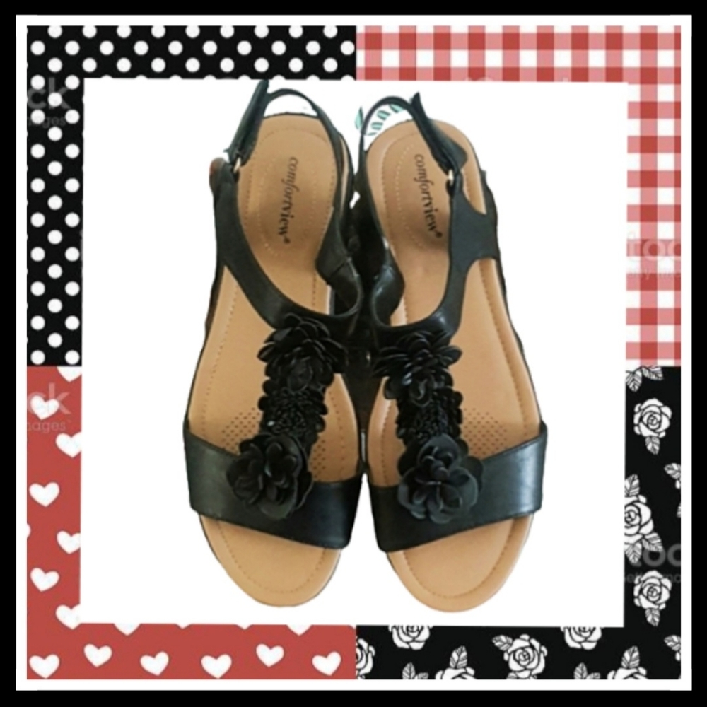 ROAMANS ☆ COMFORTVIEW ☆ FLORAL T~STRAP SANDALS ☆ Size 10WW ☆ NEW